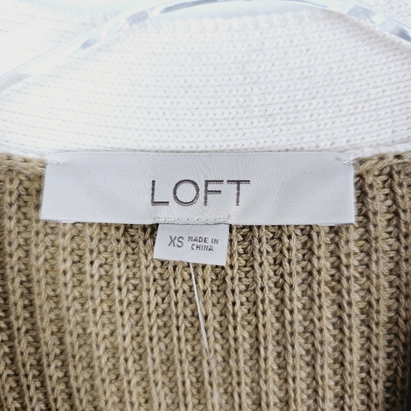 Loft #592073 Tipped Boyfriend Sweater Cardigan NWT Tan/Brown and Cream, size XS - Picture 7 of 11